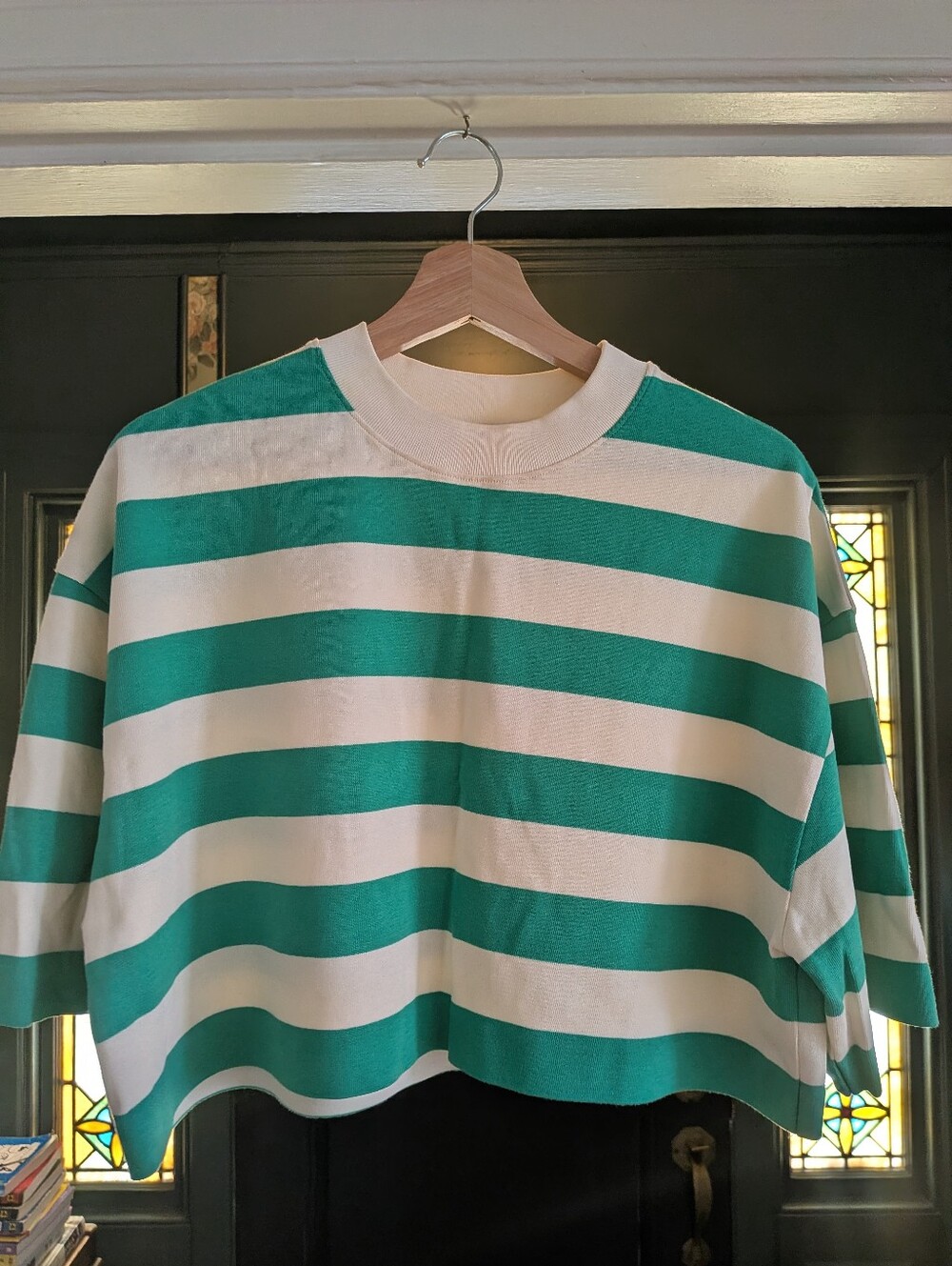 COS Highline Green & Cream Wide-Stripe Tee - Picture 6 of 6